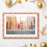 Mod Mitte des Jahrhunderts Rosa Orange Einzigartig Feiertagskarte<br><div class="desc">Mod Mitte des Jahrhunderts Rosa Orange Einzigartige Weihnachtskarte für zwei Fotos</div>