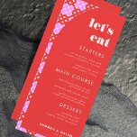 Mod Mitte des Jahrhunderts Rosa und Rot Lasst uns  Menükarte<br><div class="desc">Dieses kühne und helle Hochzeitsmenü mit hübschem Muster mit Bogen und bearbeitbarem Text wäre eine wunderbare Ergänzung zu Ihrem Party! Ändern Sie den Text einfach,  indem Sie auf die Option "Personalisieren Sie diese Vorlage" klicken.</div>