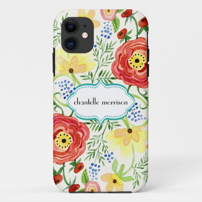 Mod Modern Floral Ranunculus Leaf Rose Bracket Case-Mate iPhone Hülle (Rückseite)