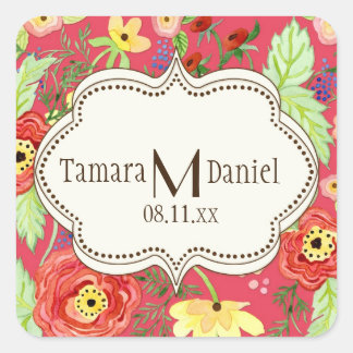Mod Modern Floral Ranunculus Leaf Rose Bracket Quadratischer Aufkleber
