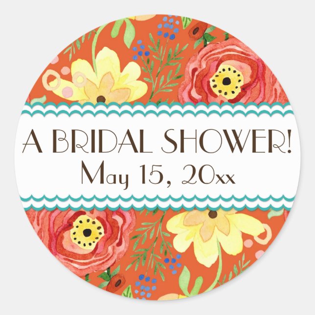 Mod Modern Floral Ranunculus Leaf Rose Bracket Runder Aufkleber (Vorderseite)