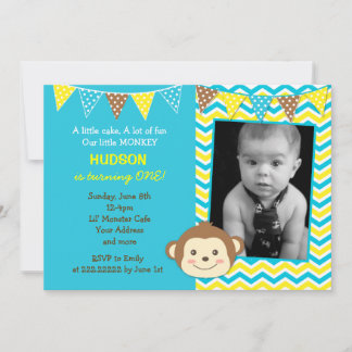 Mod Monkey Boy Photo Anniversaire Invitations