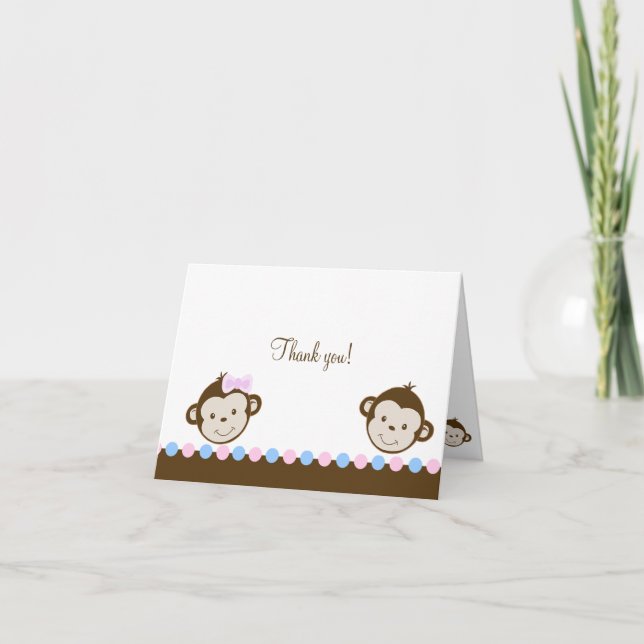 Mod Monkey Twins Pink/Blau geklappt Dankeschön an  Dankeskarte (Vorderseite)