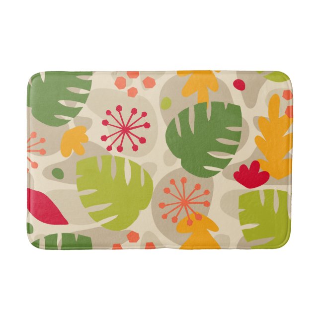Mod Monstera Leaf Abstrakt Hawaii Tropisch - warm Badematte (Vorderseite)