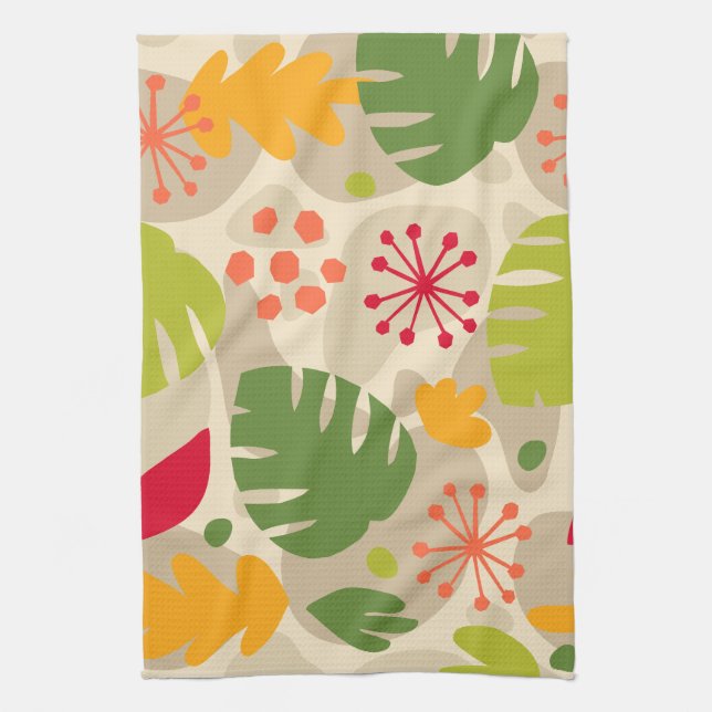 Mod Monstera Leaf Abstrakt Hawaii Tropisch - warm Geschirrtuch (Vertikal)