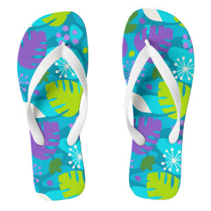 Mod Monstera Leaf Abstrakt Hawaiian Tropical - Aqu Flip Flops