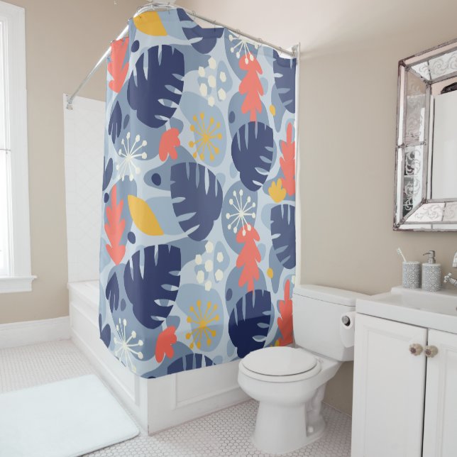 Mod Monstera Leaf Abstrakt Hawaiian Tropical - Blu Duschvorhang (Beispiel)