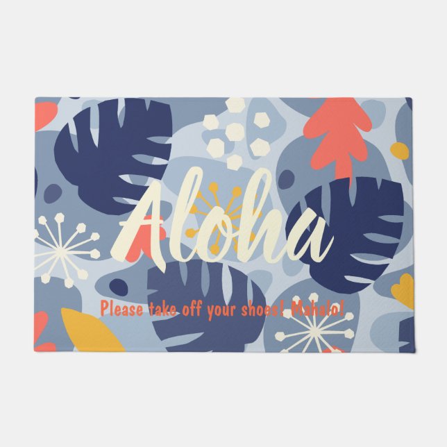 Mod Monstera Leaf Abstrakt Hawaiian Tropical - Blu Fußmatte (Vorderseite)