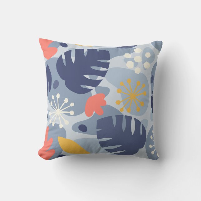 Mod Monstera Leaf Abstrakt Hawaiian Tropical - Blu Kissen (Vorderseite)