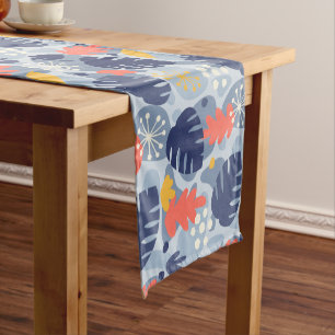 Mod Monstera Leaf Abstrakt Hawaiian Tropical - Blu Kurzer Tischläufer