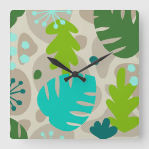 Mod Monstera Leaf Abstrakt Hawaiian Tropical - Coo Quadratische Wanduhr