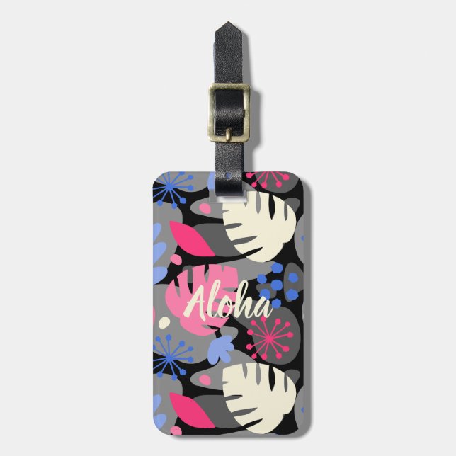 Mod Monstera Leaf Abstrakt Hawaiian Tropical - Gra Gepäckanhänger (Vorderseite vertikal)