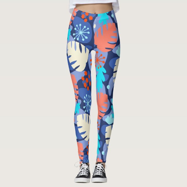 Mod Monstera Leaf Abstrakt Hawaiische Tropische Ma Leggings (Vorderseite)