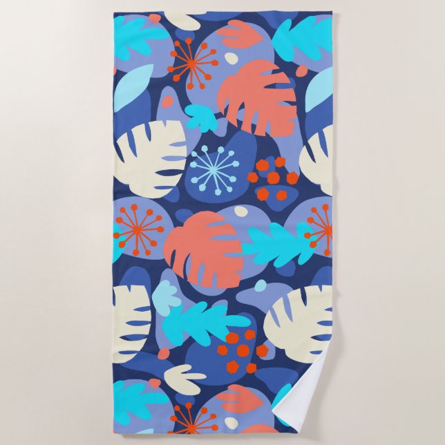Mod Monstera Leaf Abstrakt Hawaiische Tropische Ma Strandtuch (Vorderseite)