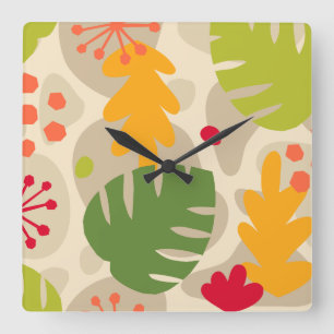 Mod Monstera Leaf Abstrakten Hawaiianische Tropenh Quadratische Wanduhr