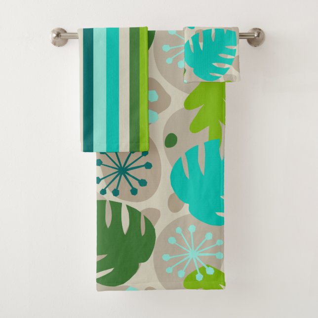 Mod Monstera Leaf Abstrakten Hawaiisch-tropisch-Co Badhandtuch Set (Insitu)