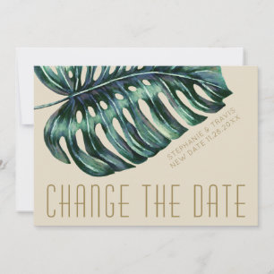 Mod Monstera Leaf Green und Tan New Changed Save The Date