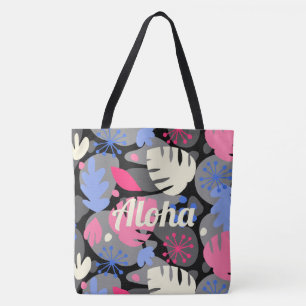 Mod Monstera Leaf Hawaiian Tropical Gray Beach Bag Tasche