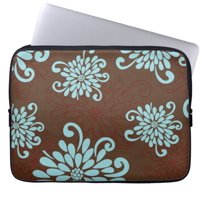 Mod-mutige Türkis-Blumen-Blumenlaptop-Hülse Laptopschutzhülle (Vorderseite)