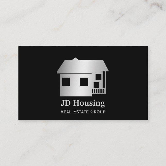 Mod noir argent Classy Cartes d'affaires immobiliè (Devant)