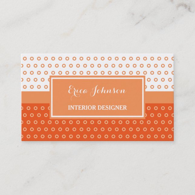 Mod Orange and White Polka Dots Räume Designer Visitenkarte (Vorderseite)