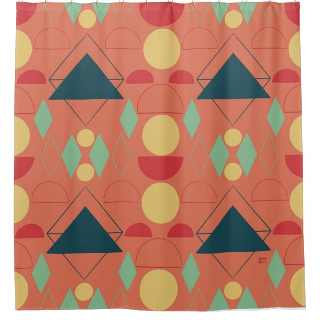 Mod Orange Geometric Duschvorhang (Vorderseite)