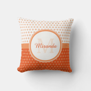 Mod Orange und White Polka Dots Monogramm mit Name Kissen