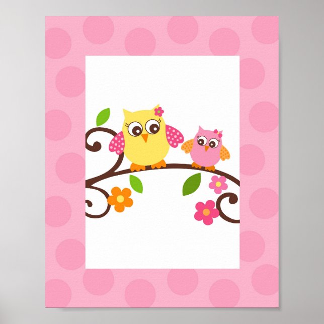 Mod Owl Blume Girls Kinderzimmer Poster (Vorne)