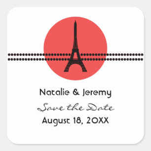 Mod Pariser Dots Save the Date Sticker, Rot Quadratischer Aufkleber