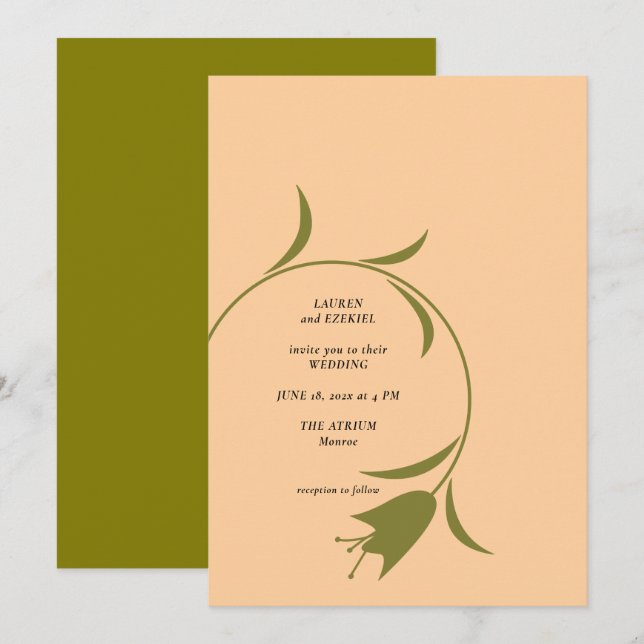 MOD PEACH & OLIVE TULIP Faire-part de mariage (Devant / Derrière)