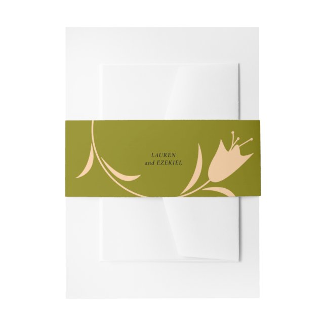 MOD PEACH & OLIVE TULIP WEDD EINLADUNGSBANDEROLE (Vorderseite Beispiel)