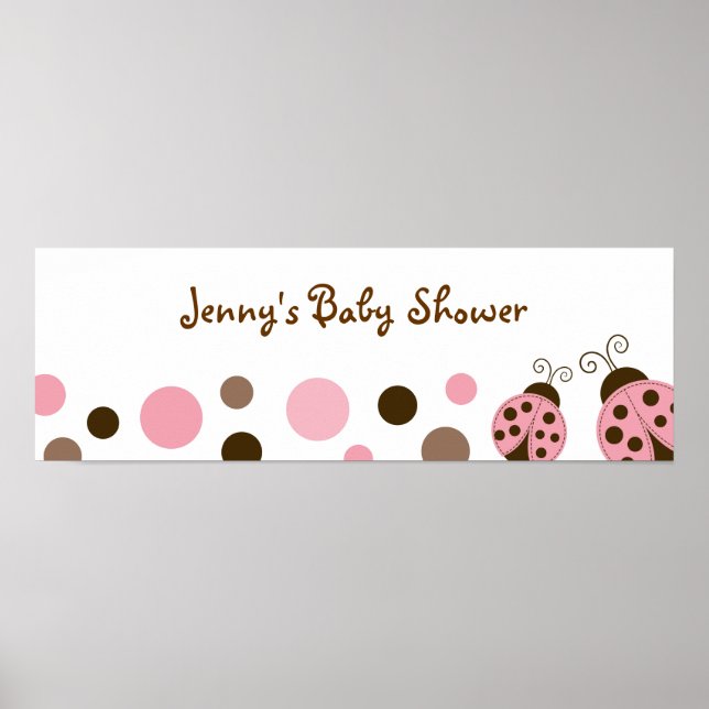 Mod Pink Ladybug Babydusche Banner Zeichen Poster (Vorne)