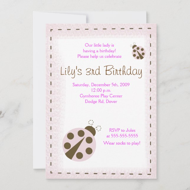 MOD PINK LADYBUG Petite dame Invitation d'annivers (Devant)