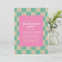 Mod Pink Mint Green Checkerboard Graduation Party