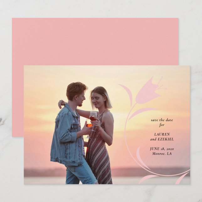 MOD PINK TULIP WEDD SPEICHERN DAS DATUM EINLADUNG (Vorne/Hinten)