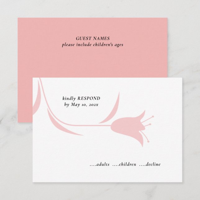 MOD PINK TULIP WEDDING RSVP KARTE (Vorne/Hinten)