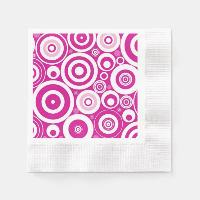 Mod Pink und Weiß konzentrierte Retro-Kreise Serviette (Vorderseite)