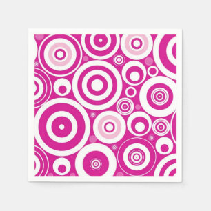 Mod Pink und Weiß konzentrierte Retro-Kreise Serviette