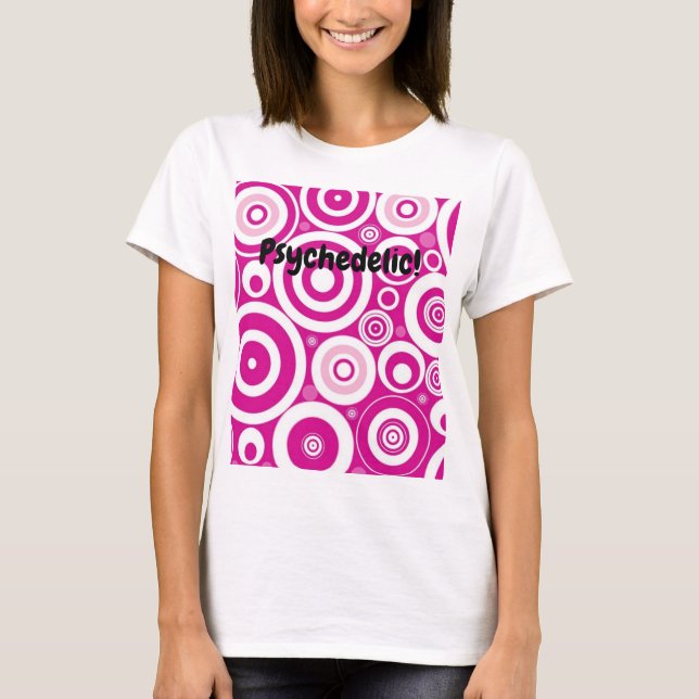 Mod Pink und Weiß konzentrierte Retro-Kreise T-Shirt (Vorderseite)