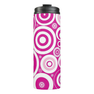 Mod Pink und Weiß konzentrierte Retro-Kreise Thermosbecher
