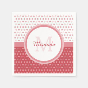 Mod Pink und Weiß Polka Dots Monogramm mit Name Serviette