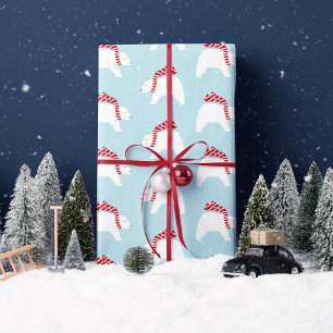 Mod Polar Bears - Blue Christmas Wrapping Paper Geschenkpapier