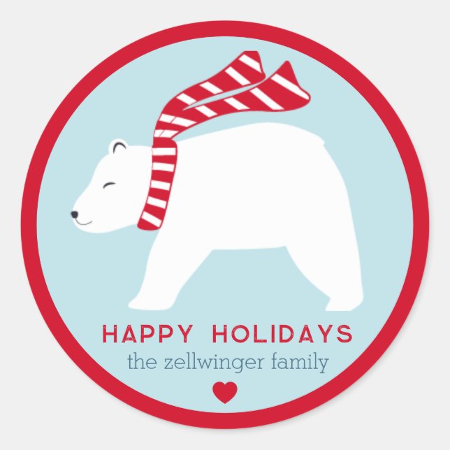 mod polar bears- ice blue- round holiday stickers (Vorderseite)