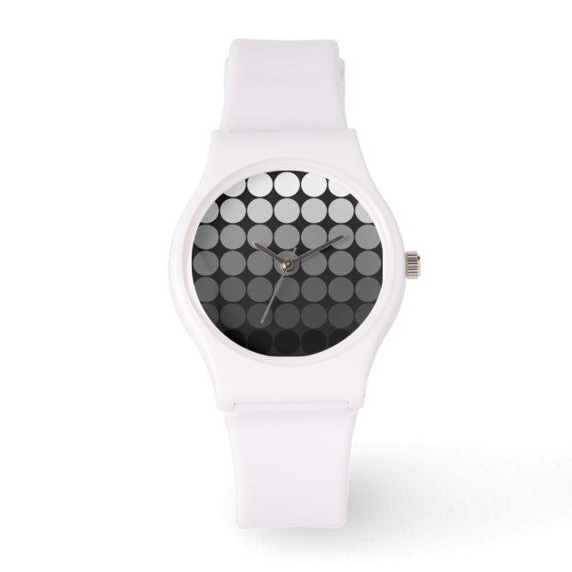Mod Pop Dots Schwarz Gradient Punkte Weiße Uhr (Vorderseite)