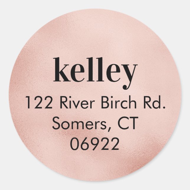 Mod Print Address Siegel, Imitate Rosegold Foil Runder Aufkleber (Vorderseite)