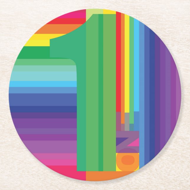 Mod Rainbow Colorful 1. Geburtstag Party Runder Pappuntersetzer (Vorderseite)