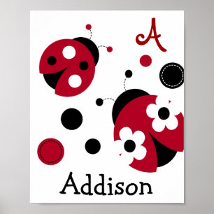 Mod Red Ladybug Kinderzimmer Wall Art Name Print Poster