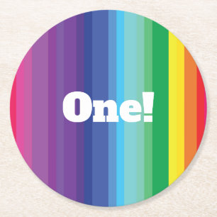 Mod Regenbogen Bunter 1. Geburtstag Runder Pappuntersetzer
