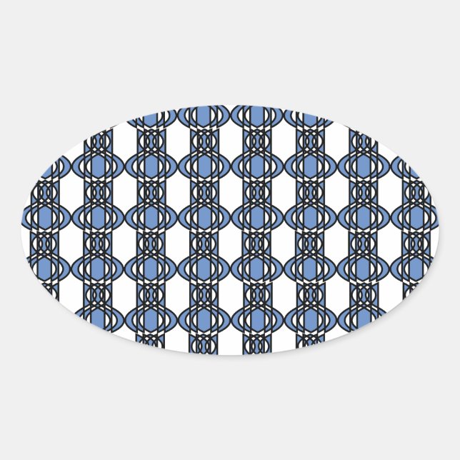 Mod Retro Blue Abstrakt Scarab Muster Ovaler Aufkleber (Vorderseite)