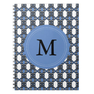 Mod Retro Monogram Blue Abstract Scarab Pattern Notizblock